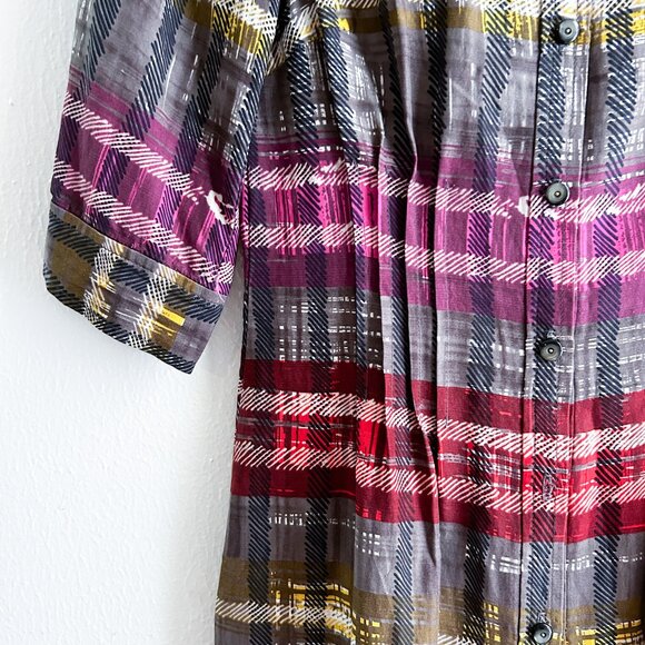 TRINA TURK 100& Silk Plaid Shirt Dress with Pin-tuck Waist - Picture 7 of 9